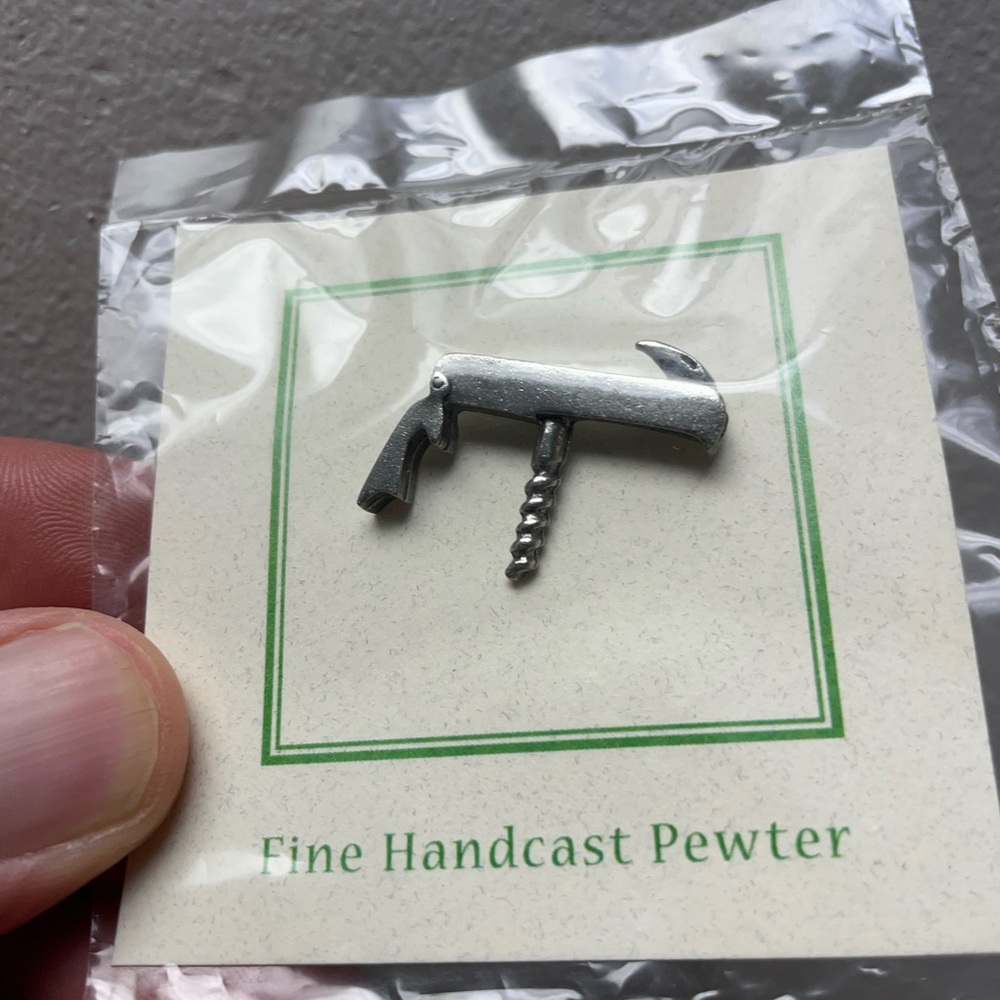 Wine opener tie pin or lapel pin